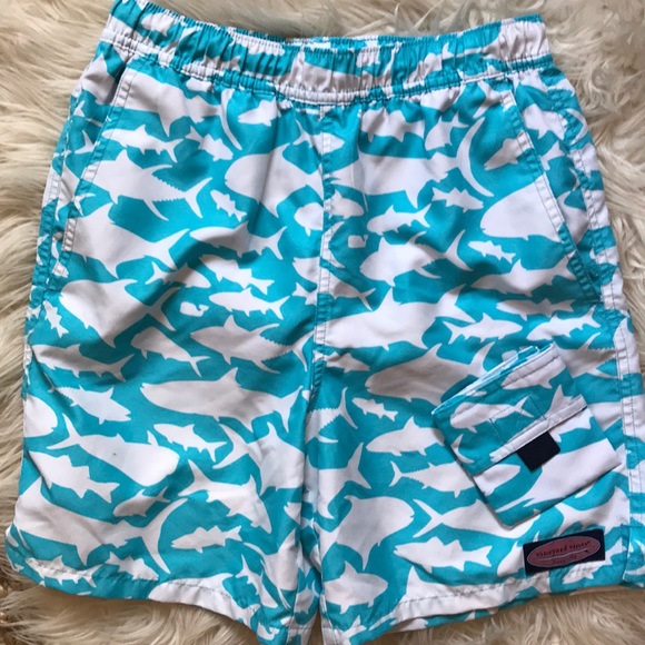 Vineyard Vines Other - Vineyard Vines boys aqua shark swim trunks & pouch